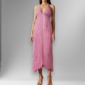 A.L.C. Size 0 Angelina Skinny Strap Plisse Pleated Midi Dress Pink Wedding Guest